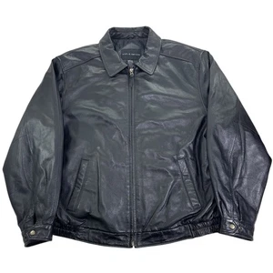 Vintage Croft & Barrow Black Genuine Leather Jacket Men's XLT Full Zip Insulated - Picture 1 of 10