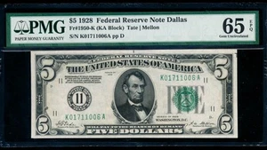 AC NUMERICAL 1928 $5 Dallas FRN PMG 65 EPQ gold clause Fr 1950-K - Picture 1 of 2