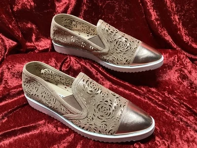 Karl Lagerfeld Zapatos Mocasines Flores Perforado Dorado Rosa Cuero Mujer 8.5 Foto 1 de 4