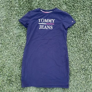 Tommy Jeans Women’s Navy Classic Casual Spellout Logo SS T-Shirt Dress Size S - Picture 1 of 4