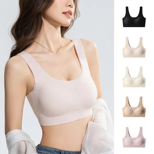 Comfortable Bras Breathable Thin Vest Style Sports Bra Wireless Deep V Bra - Picture 1 of 25