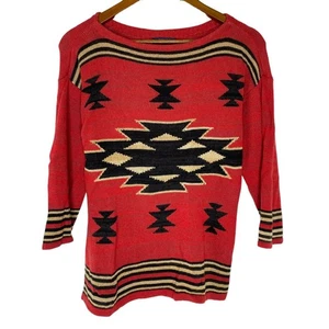 Suéter tejido de media manga de lino azteca rojo Chaps talla XS para mujer’s - Imagen 1 de 10