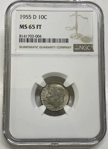 1955-D Roosevelt Dime 10c NGC MS 65 FT Full Torch Mint State Uncirculated Coin - Picture 1 of 5