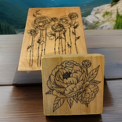 Juego de 2 sellos de goma de madera retirados rosas estampidas H2F tarjeta artesanía diario basura Foto 1 de 4