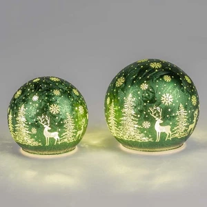 Deko-Kugel Frosty-Grün Baum Hirsch Sterne LED-Licht Glas formano Weihnachtskugel - Bild 1 von 3
