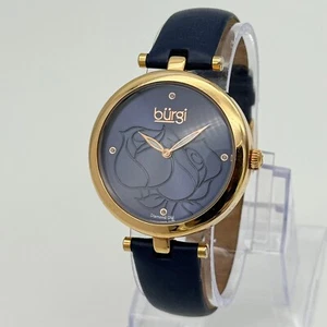 Women's BURGI Rose Gold Tone, Blue Floral & Diamond Dial Watch, Leather BUR151BU - Picture 1 of 7