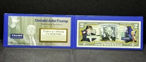 COMMEMORATIVE BANK NOTE DONALD JOHN TRUMP U.S. BANK NOTE 2 DOLLAR BILL COA - Picture 1 of 5