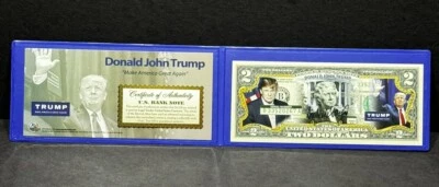 COMMEMORATIVE BANK NOTE DONALD JOHN TRUMP U.S. BANK NOTE 2 DOLLAR BILL COA - Image 1 of 4
