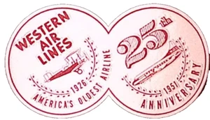 1951 Western Air Lines 25th Anniversary Silver Foil Luggage Airline Label - Bild 1 von 3