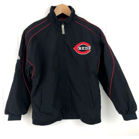 Majestic MLB Cincinnati Reds Youth 10-12 Black/Red Lined Windbreaker Jacket Cover