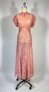 Vintage 1930's sheer BLUSHING PINK cotton lace net gown full length dress sz. Sm - Picture 1 of 20