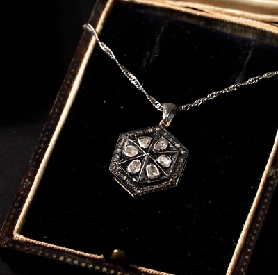 Винтажный русский кулон в стиле ар-деко с бриллиантами розовой огранки позолота черный геометрический - Изображение 1 из 4