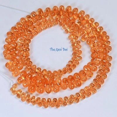 Gem Candy Fanta Orange Spessartite Mandarin Garnet Smooth Teardrop Briolette 16" - Image 1 of 4