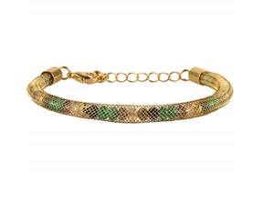 Six Schlauch Armband Goldfarben Mit Grünen Perlen - Bild 1 von 5