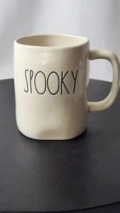 Rae Dunn Halloween White & Black Skeleton Ghost Spooky Double Sided Mug Skull - Picture 1 of 3