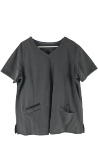 Women's Gray Scrub Top XL Short Sleeve with Zip Pockets Uniform Shirt - Picture 1 of 5