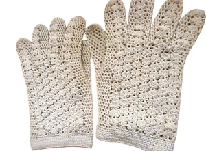 Vintage Crochet Macrame Girls Youth Off White Lace Gloves  - Picture 1 of 5