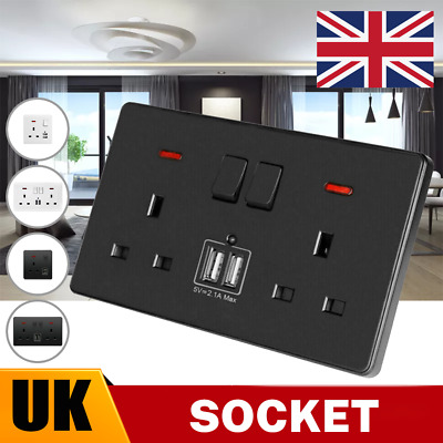 Single Double Wall Plug Socket 13A With 2 Charger USB Ports Outlets Flat Plate  • 6.99£