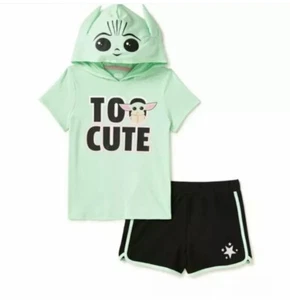 Baby Yoda Girls 2pc Hooded Shirt & Shorts Outfit Size 4 NWT - Picture 1 of 2