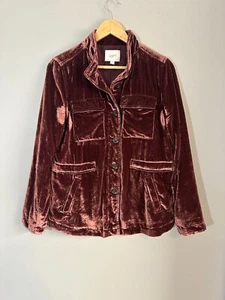 LOFT Velvet Blazer Women’s Small Burgundy Lined Button Cargo Jacket Pockets - Picture 1 of 4