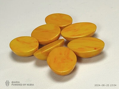 7 Bakelite Cabochons 25x18.5x9.2mm Golden Yellow Orange Swirl - Image 1 of 4