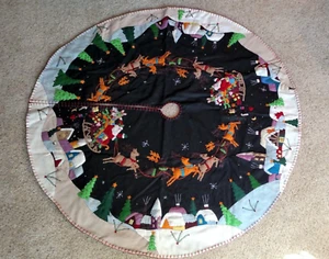 46 - 47" Hand made Wool SANTA SLEIGH REINDEER Scene CHRISTMAS TREE SKIRT - Picture 1 of 11