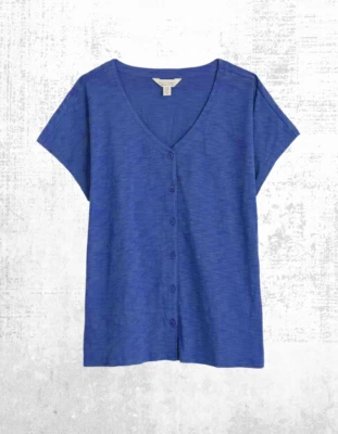 Women’s Seasalt Jersey Top Short Sleeve Glass V-neck Blue Royal Cotton - Image 1 of 4