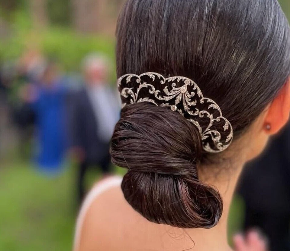 Elegante alfiler de pelo estilo vintage de plata esterlina 925 nupcial joyería fina circonita cúbica Foto 1 de 4