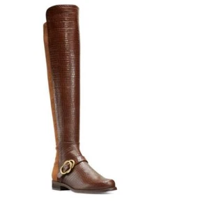 NUEVAS Botas Stuart Weitzman Siella Croc Cuero en relieve Sobre la Rodilla (Talla 5 M) - Imagen 1 de 11