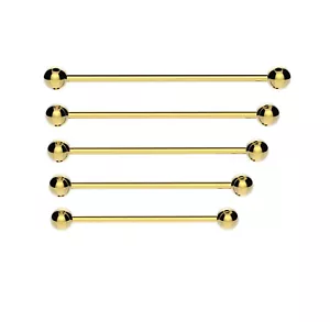 Industrial Scaffold Barbell Ear Piercing Bar Surgical Steel GOLD With BALLS - Picture 1 of 5