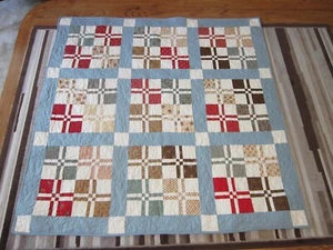 USA Handmade Lap/Throw Quilt- Patchwork Disappearing 4 Patch- 64" x 64" - Picture 1 of 7