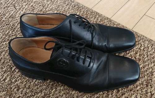 Scarpe eleganti Gucci uomo pelle nera Curtis Cirano Lux Oxford taglia 7 stringate