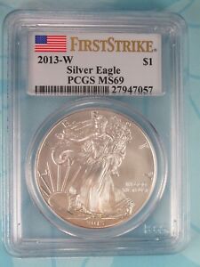 2013-W BURNISHED AMERICAN SILVER EAGLE PCGS MS69 FIRST STRIKE LABEL 