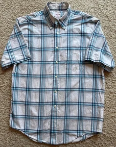 Camisa de hombre Brooks Brothers blanca azul a cuadros manga corta con botones talla M - Imagen 1 de 5