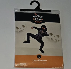 NEW Tiger Warrior Halloween Costume Boys Large Black Gray Ninja Jumpsuit Mask - Picture 1 of 5