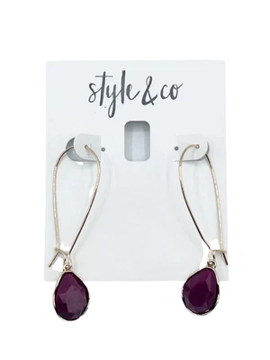 Pendientes colgantes lineales Style & Co de metal mezclado en tono dorado, piedra magenta, gota de 2" Foto 1 de 4
