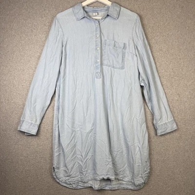 Old Navy Women's Large linen Blue Long Sleeve Button Down Sleep Dress Knee - Image 1 of 4