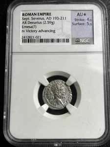 Imperio Romano Septimio Severo d.C. 193-211 AR Denario, Emesa? Casa rodante Victory AU* - Imagen 1 de 6