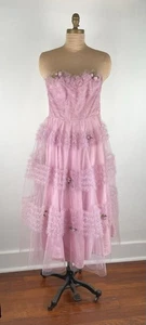 VTG 50s Tulle Dress Sweetheart Pink Bust 32" Waist 24" - Picture 1 of 17