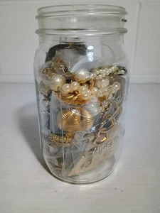 Mystery Jewelry Jar faux gold tone and pearl jar included necklaces earrings pin - Picture 1 of 6