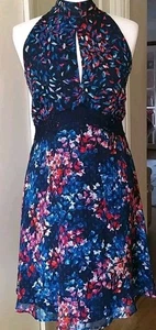 Vestido Corto Monzón Nina Floral Reino Unido 18 Nuevo con Etiquetas Azul Marino Encaje Multicolor - Imagen 1 de 6