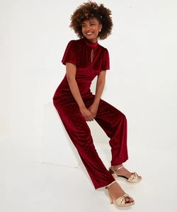 Joe Browns Women's Sparkle Velour Flutter Sleeve Wide Leg Jumpsuit - Picture 1 of 5