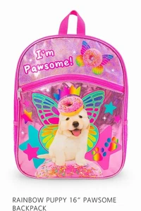 Rainbow Puppy Backpack- 16" Fun & Sparkly Girls School Backpack - Picture 1 of 5