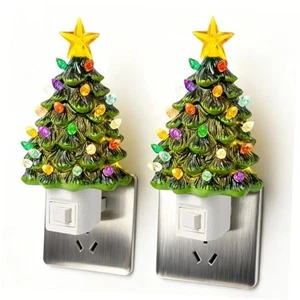 2 Pack Ceramic Christmas Tree Night Light,Vintage Decorative Xmas Tree Green - Picture 1 of 7