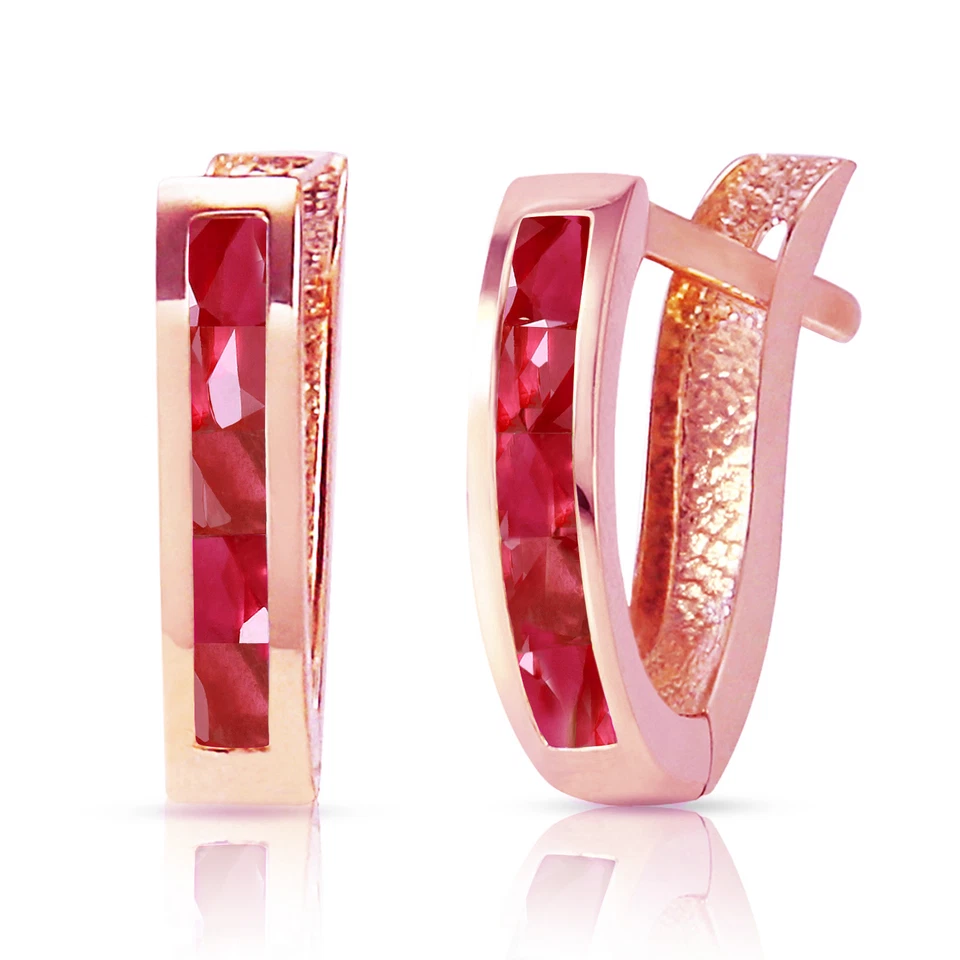 1.3 Carat 14K Solid Rose Gold Oval Huggie Earrings Ruby - Image 1 of 4