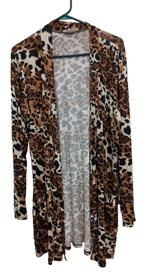 Женский кардиган Zenana большого размера 1X коричневый черный анималистический принт открытый передний длинный - Изображение 1 из 4