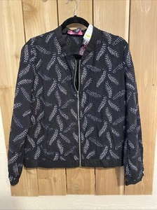 Peck & Peck Black w Silver Metallic Leaves Zip Jacket Size L NWT - Picture 1 of 3