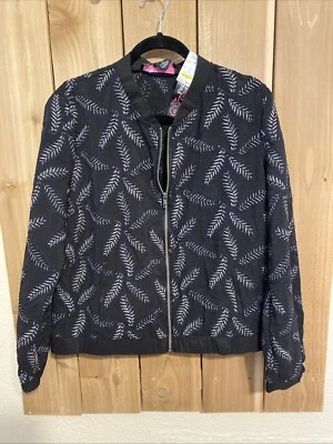 Peck & Peck Black w Silver Metallic Leaves Zip Jacket Size L NWT - Image 1 of 3