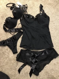 Intissimi Black Bra, Camisole, Thong And Panties Black Mix And Match Set. - Picture 1 of 14