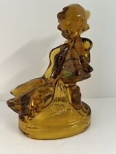 VTG Amber Glass Hummel Style Girl w/Geese Paperweight Figurine Home Decor EUC